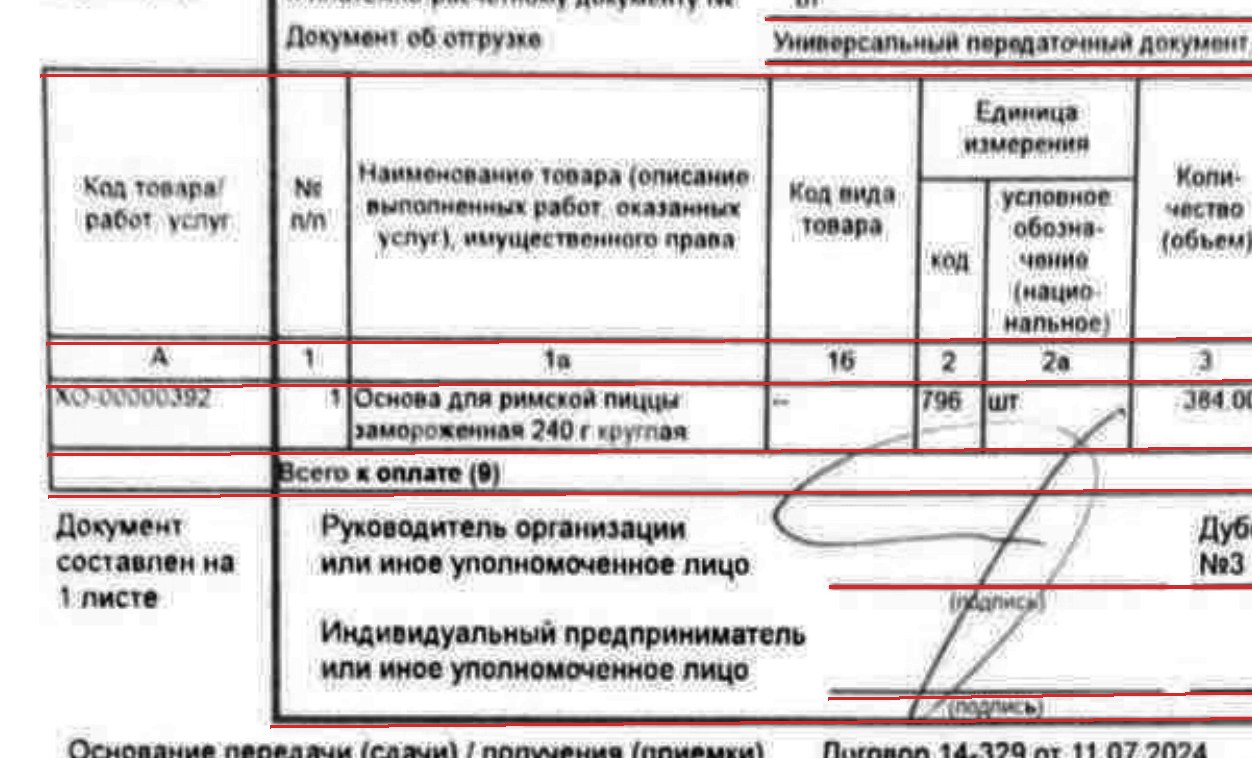 Пример 3: таблица с найденными линиями строк